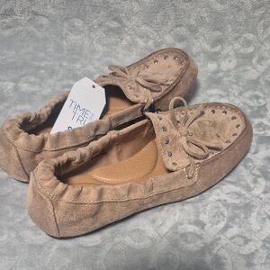 Time and Tru Women's Studded Tan Faux Suede Moccasins
